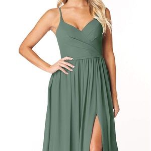 Azazie Olive Green Spaghetti Strap Maxi Dress
